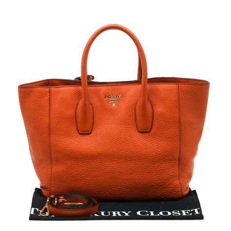 prada drawstring shoulder bag vitello daino orange|Prada vitello daino leather tote.